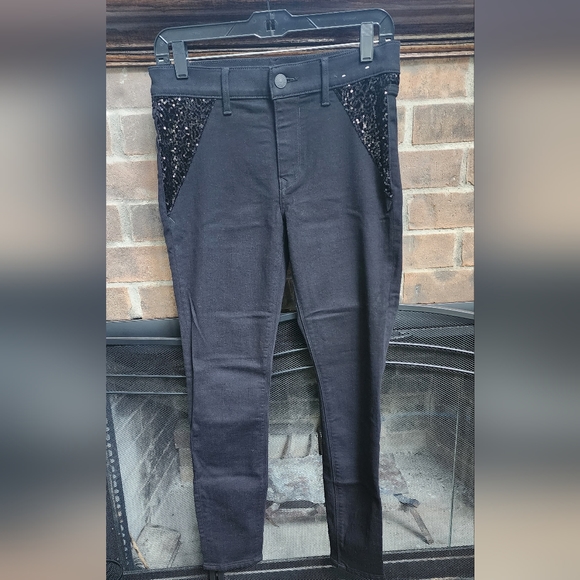 Express Mid Rise Black Sequin Stretch Denim Skinny in Black Size 4S - Picture 2 of 9